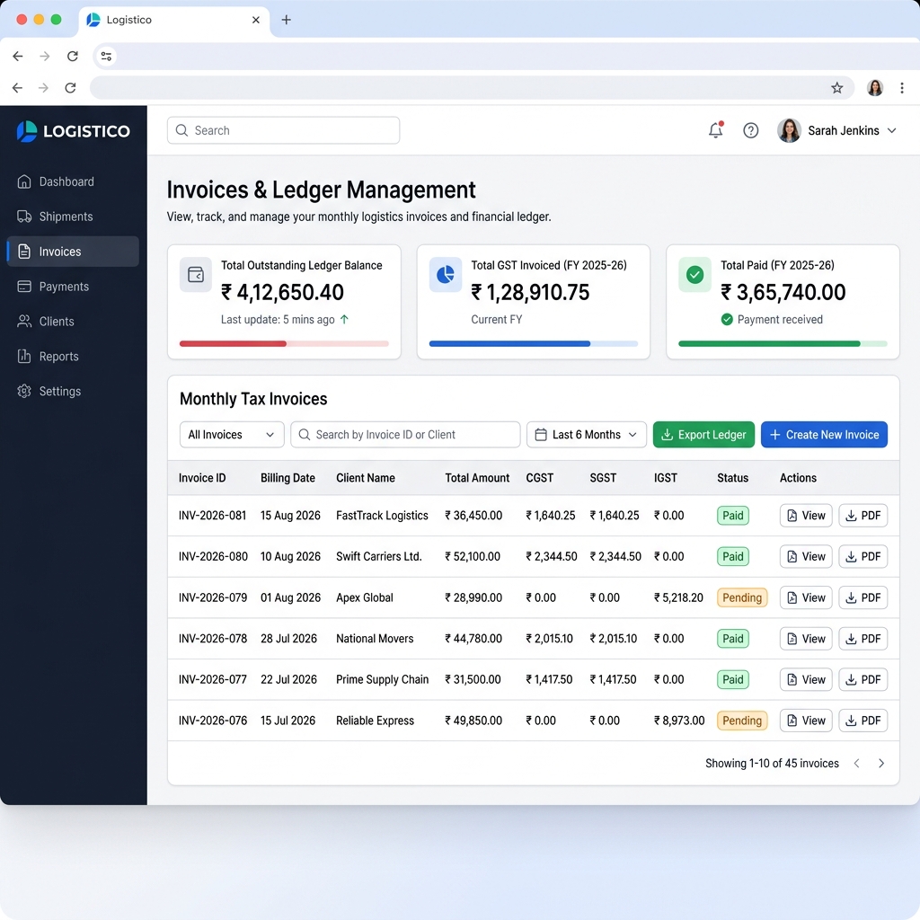 Approach Four ERP Client Invoices & Ledger View Screenshot
